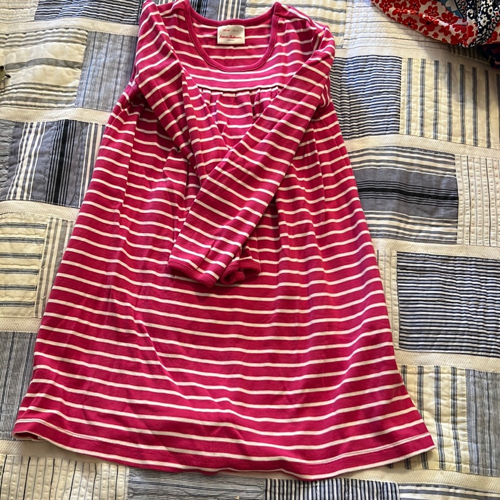 Hanna Andersson size 130cm size 6-7 pink and white striped girls dress